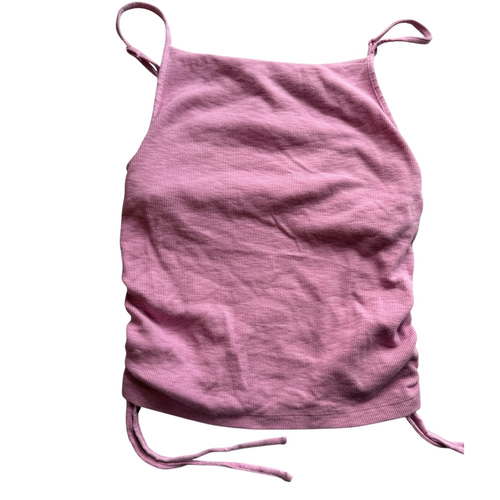 Aerie Pink Ribbed Ruched Side Cami Top Square Neck Small flirty beachy
